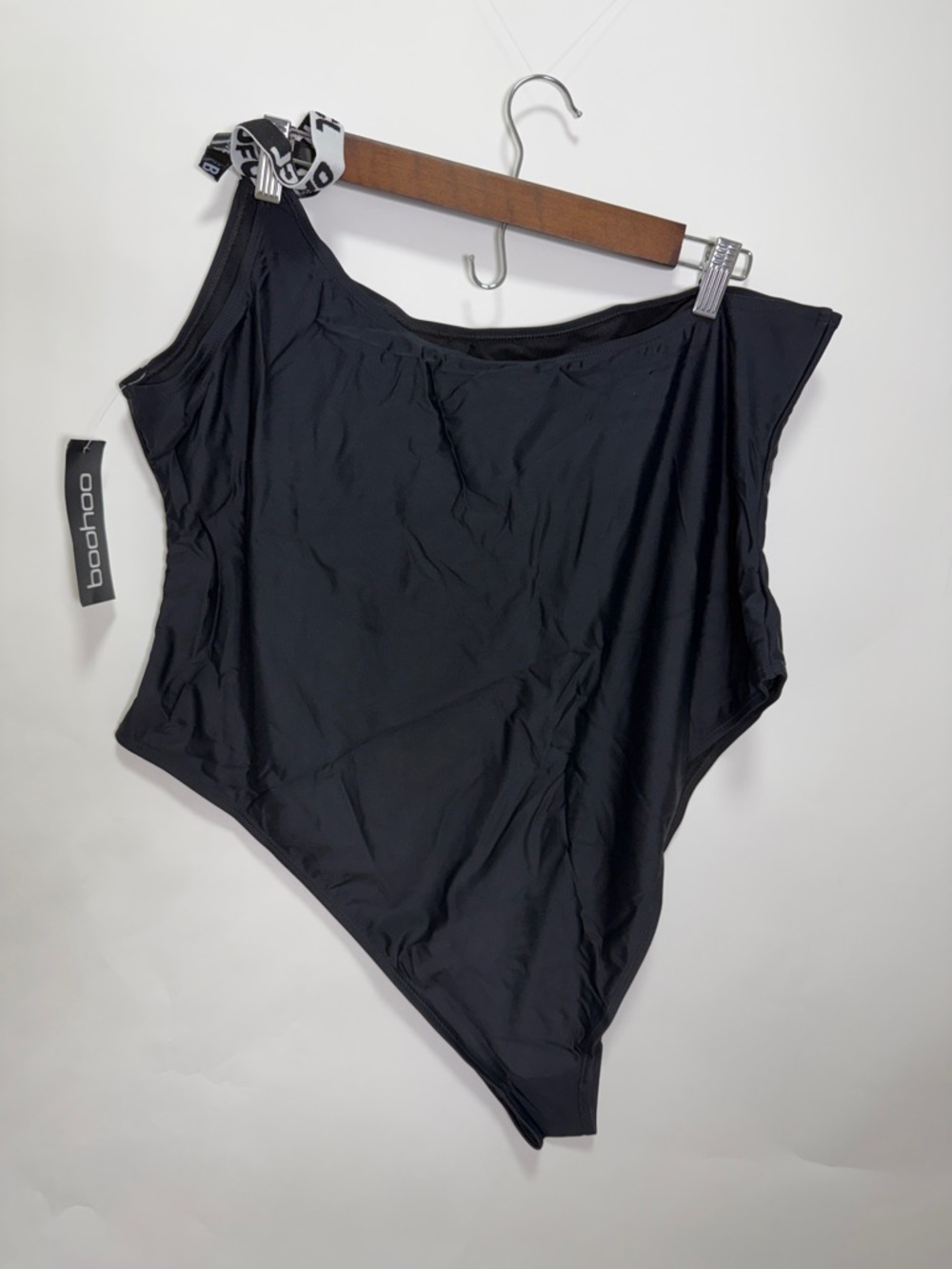 Black One-Shoulder Asymmetric Swimsuit  with Logo Shoulder Strap